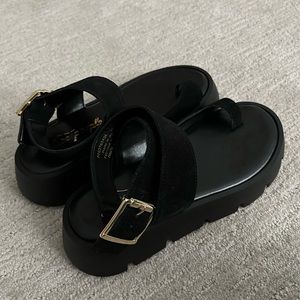 Free People Black Platform Single Toe Sandals with Buckle Closure